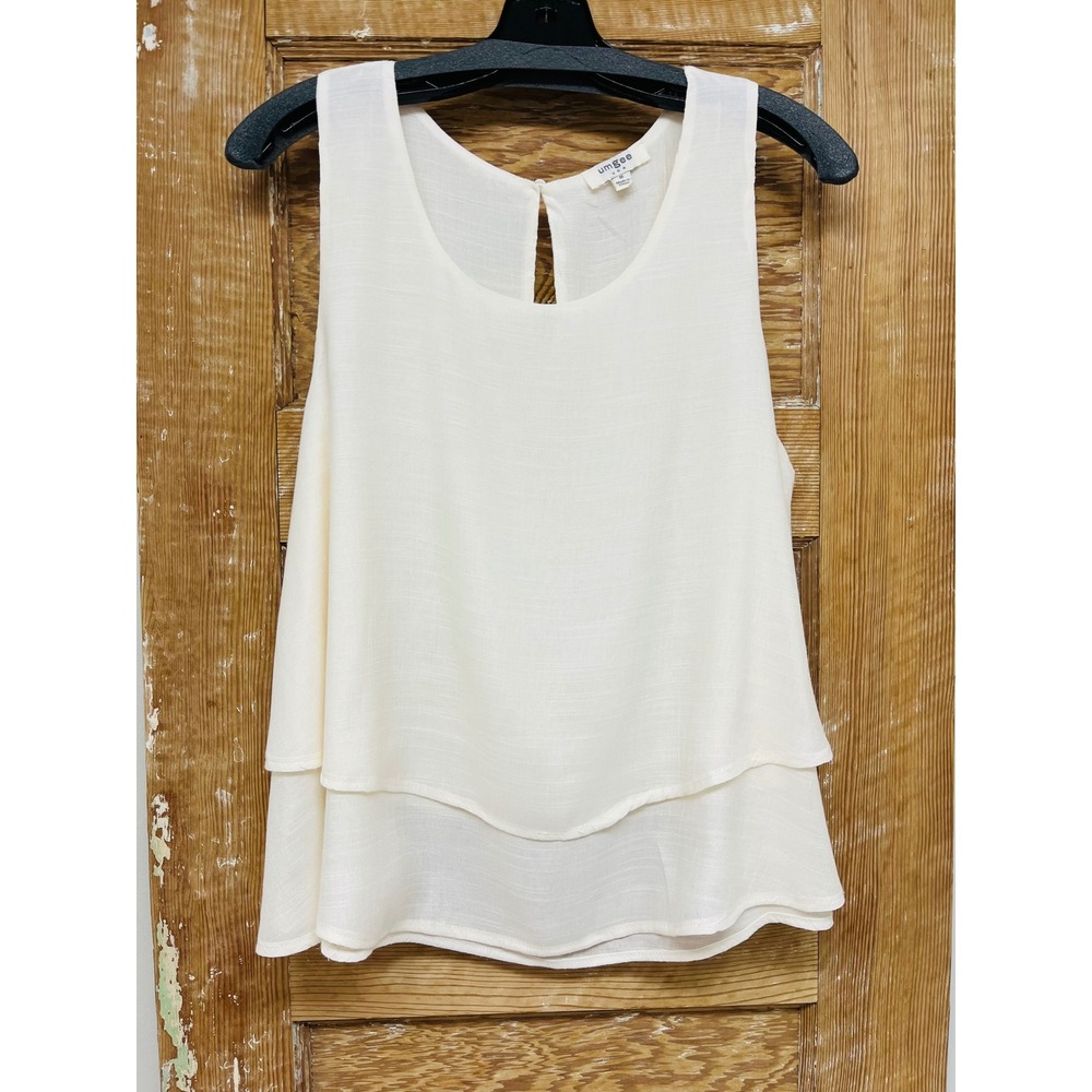 Umgee M Cream Tiered Swing Blouse Beachy Boho Minimalist Lagenlook Cottagecore